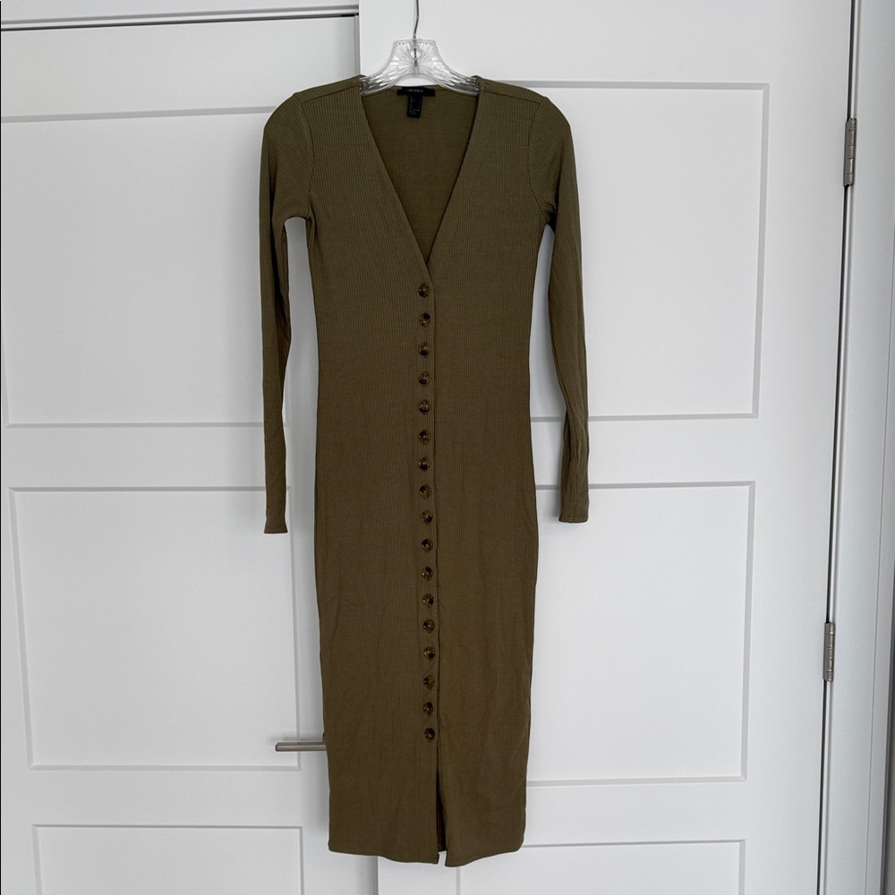Forever 21 Khaki Long Sleeve Button-Down Dress